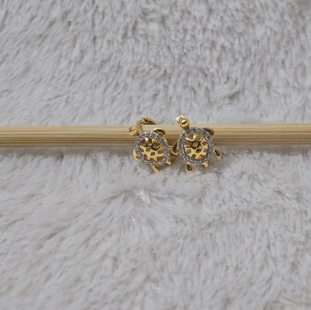 Stainless steel gold plated turtle huggie earrings
